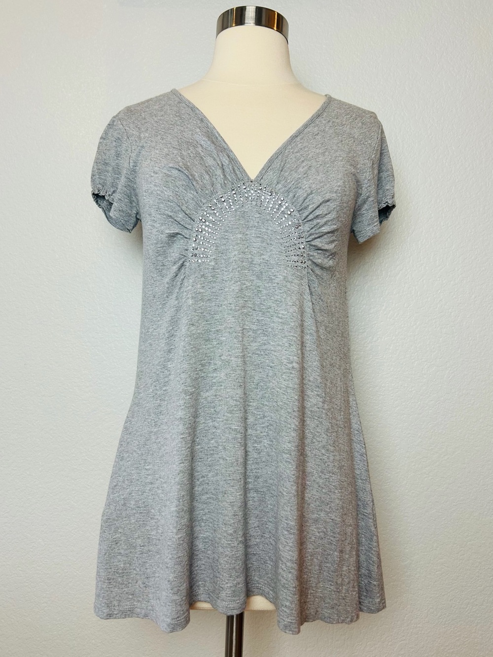 MYF Babydoll Top Women's Size 44/M Heather Gray Cap Sleeve Studded Made In Italy